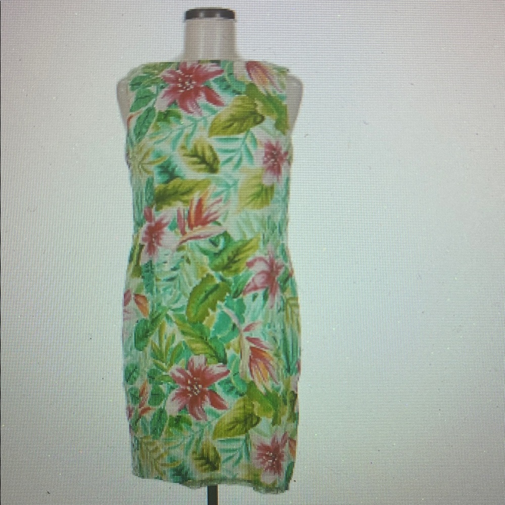 Tropical Floral Mini Dress - Green and Pink
